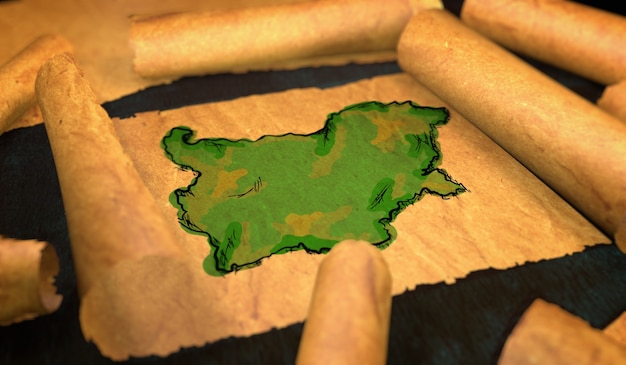 Pintura do mapa da bulgária desdobrando o papelão velho 3d scroll 3d