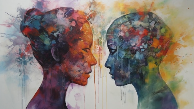 Una pintura de dos caras con diferentes colores y las palabras 'amor' en él