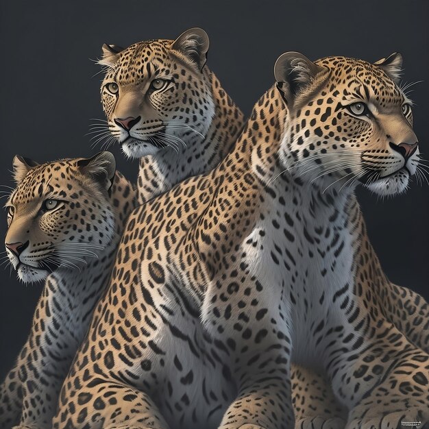 una pintura de dos guepardos con un fondo negro