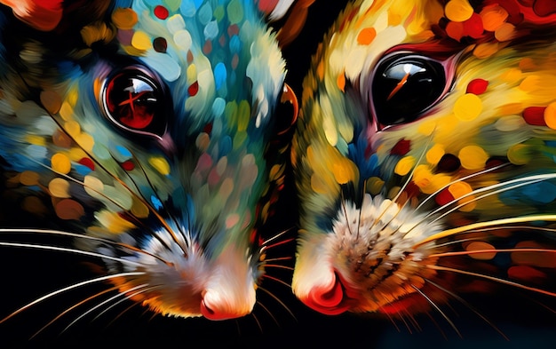 Foto pintura de dos ratas coloridas con sus cabezas juntas generativo ai