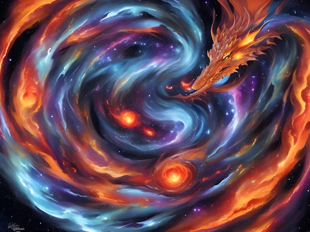 una pintura de un dragón volador con una estrella en el medio