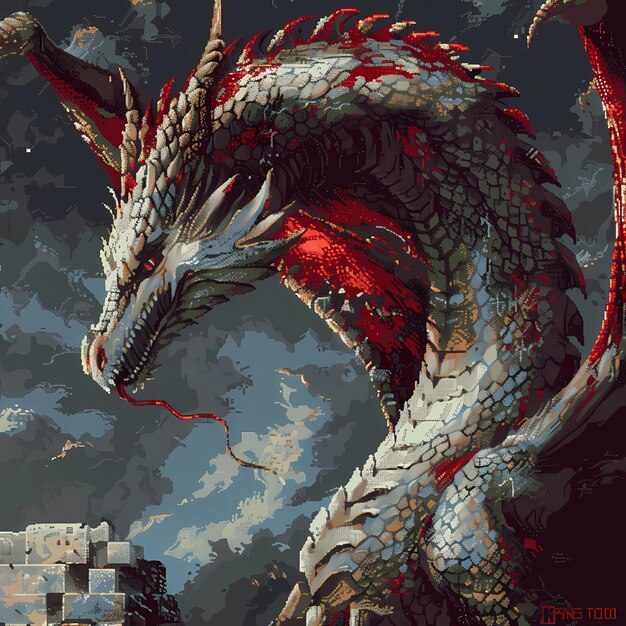 Foto pintura de dragones en el pixel art