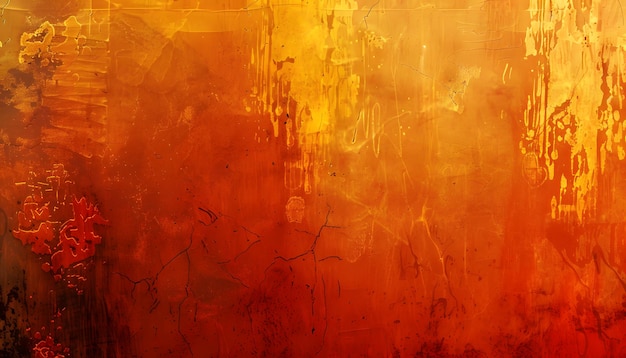 una pintura de un edificio con un fondo rojo y amarillo