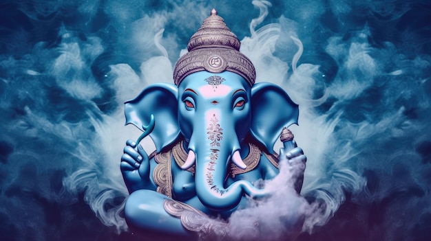 Foto una pintura de un elefante azul con la palabra ganesh en él