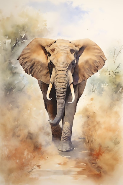 una pintura de un elefante con colmillos