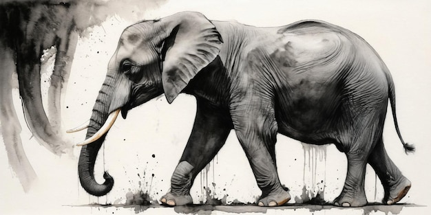 Pintura de un elefante en lienzo Pintura en blanco y negro de un animal salvaje