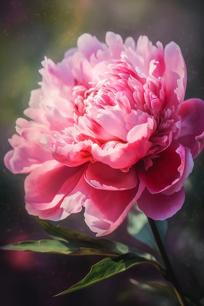 Pintura em aquarela aproximada de uma planta perene com flor rosa
