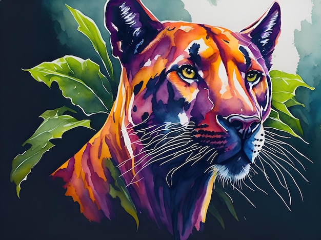 Pintura em aquarela colorida de uma pantera da Flórida ai generative