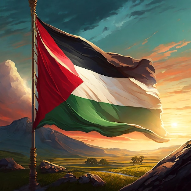 Pintura em aquarela da bandeira nacional da Palestina Gerada por Ai