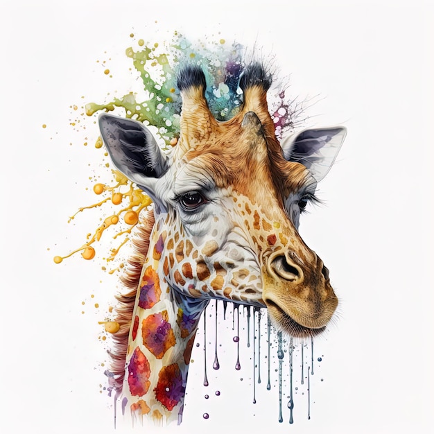 pintura em aquarela da cabeça de uma girafa039