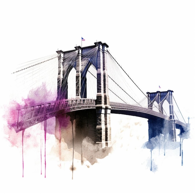 Pintura em aquarela da ponte de brooklyn