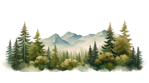 Pintura em aquarela de belas montanhas Generative AI