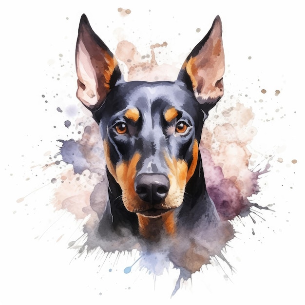 Pintura em aquarela de cachorro doberman