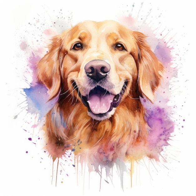 Pintura em aquarela de cachorro golden retriever
