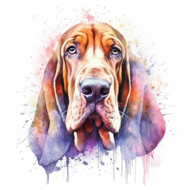 Pintura em aquarela de cão sabujo