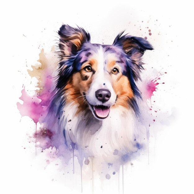 Pintura em aquarela de collie