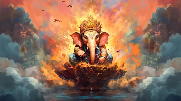 pintura em aquarela de deus indiano shree ganesha