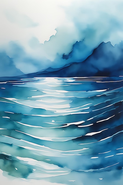 Pintura em aquarela de espuma do mar e das ondas