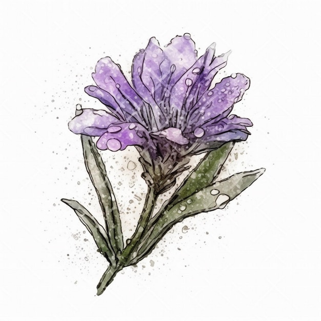 Pintura em aquarela de flor de lavanda