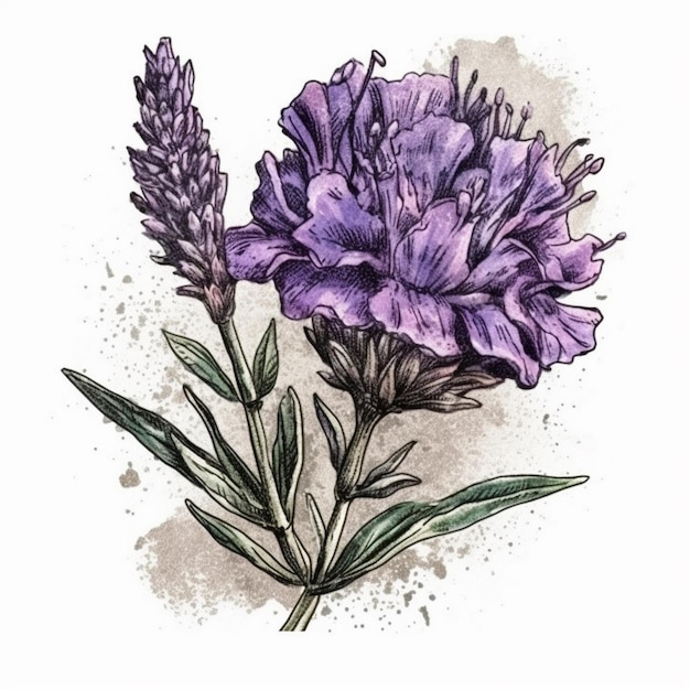 Pintura em aquarela de flor de lavanda