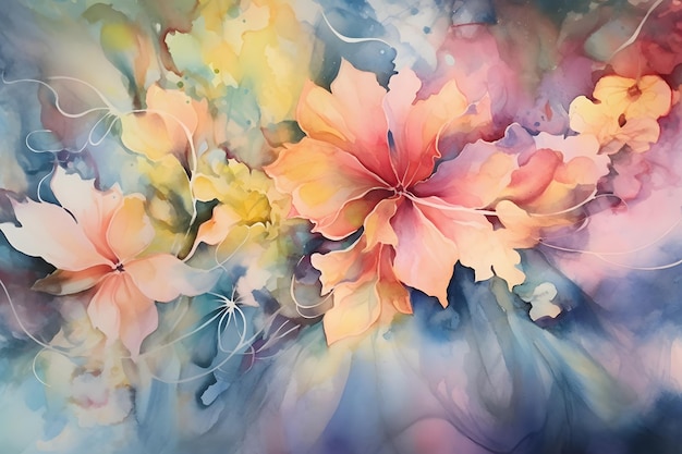 Pintura em aquarela de flores em fundo aquarela abstrato