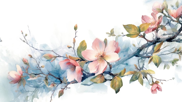 pintura em aquarela de flores em fundo branco para IA generativa de design gráfico