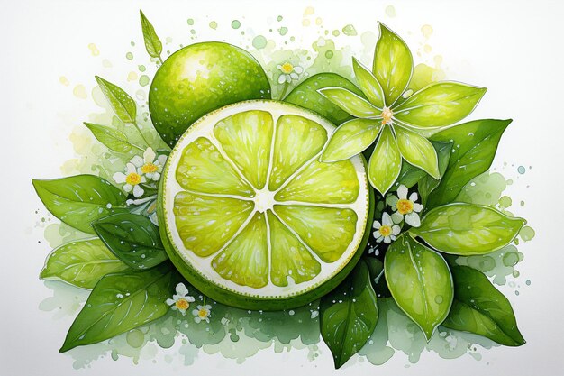 Pintura em aquarela de frutas de limão
