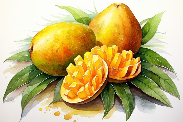 Pintura em aquarela de frutas de manga