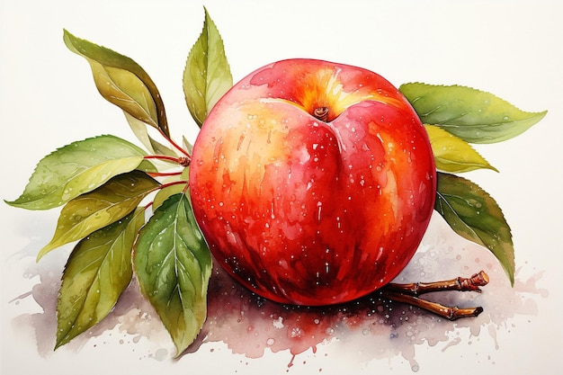 Pintura em aquarela de frutas nectarinas