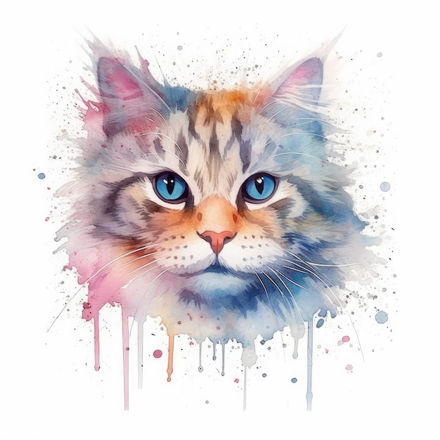 Pintura em aquarela de gato