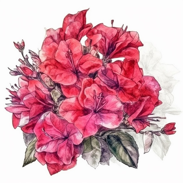 Pintura em aquarela de lindas flores buganvílias