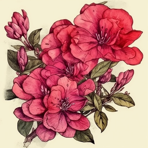Pintura em aquarela de lindas flores buganvílias