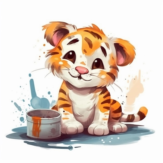 Pintura em aquarela de Little Tiger Chibi
