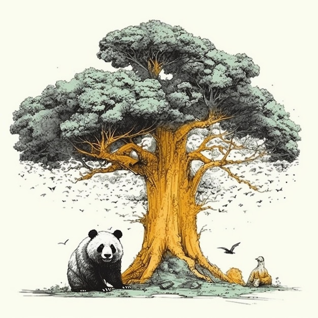 Pintura em aquarela de panda fofo