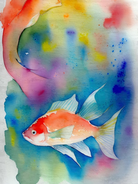 Pintura em aquarela de peixe em acrílico reprodução subaquática