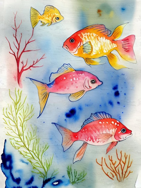 Pintura em aquarela de peixe em acrílico reprodução subaquática