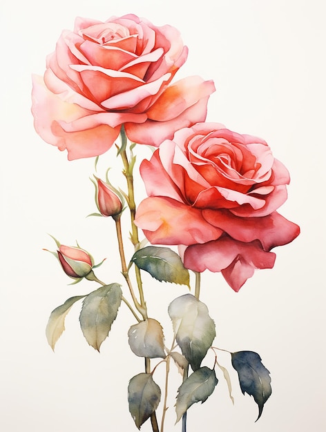 Pintura em aquarela de rosas