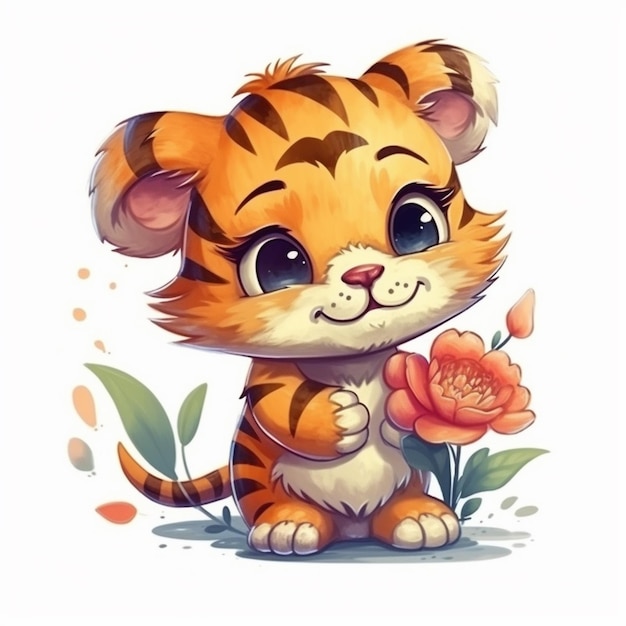 Pintura em aquarela de Sweet Tiger Chibi