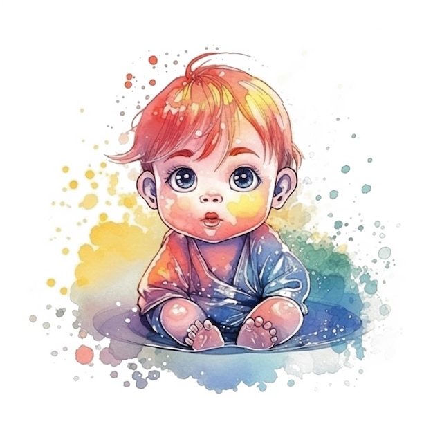 Pintura em aquarela de um bebê fofo