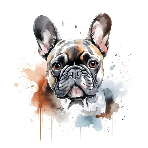 Pintura em aquarela de um bulldog francês