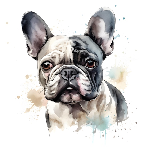 Pintura em aquarela de um bulldog francês