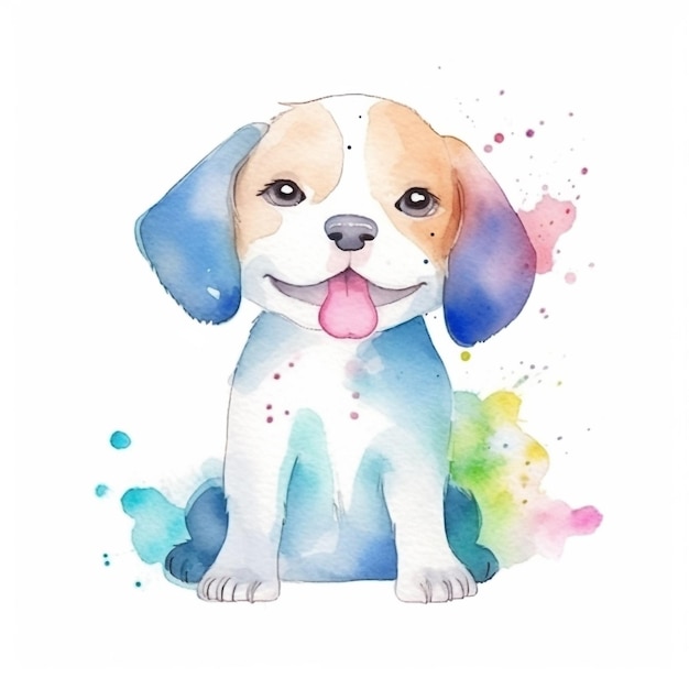 Pintura em aquarela de um cachorro beagle com uma camisa azul.