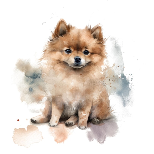 Pintura em aquarela de um cachorro chamado Pomeranian