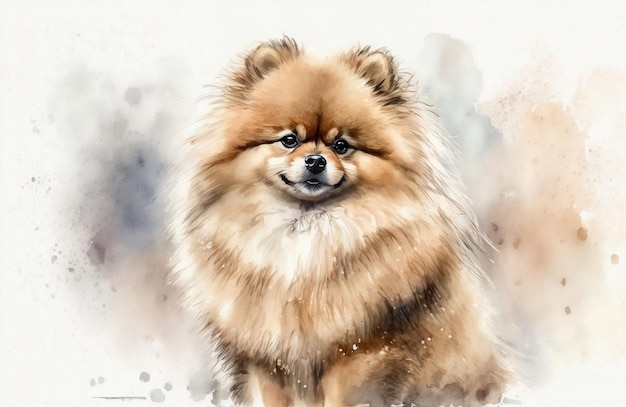 Pintura em aquarela de um cachorro chamado Pomeranian