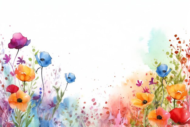 Foto pintura em aquarela de um campo de flores. vetor premium