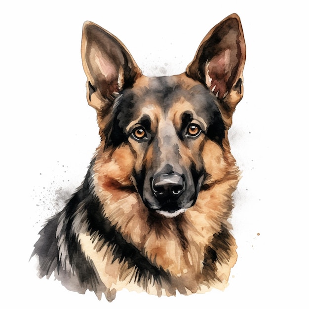 Foto pintura em aquarela de um cão pastor alemão