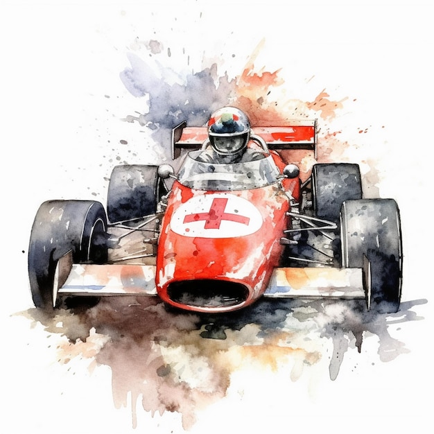 Foto pintura em aquarela de um carro de corrida
