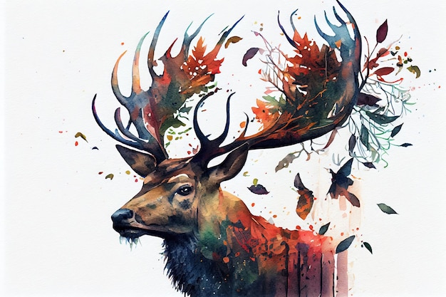 Pintura em aquarela de um cervo real criado com Generative Ai