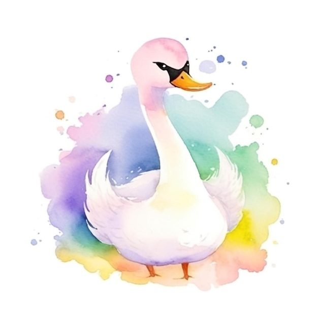 Pintura em aquarela de um cisne por aquarelas