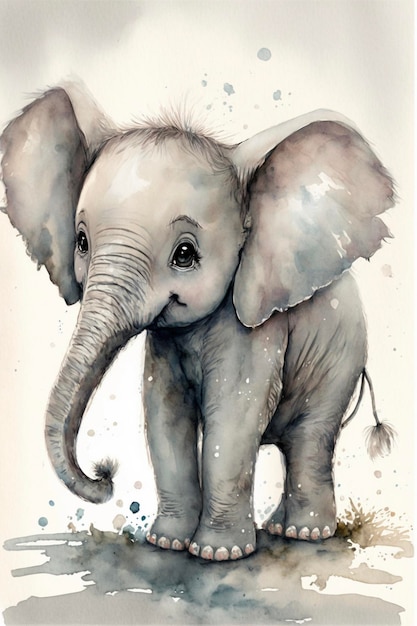 Pintura em aquarela de um elefante bebê generativo ai